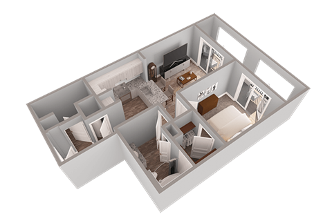 Floor plan for 1 bed, 1 bath, 663 sqft